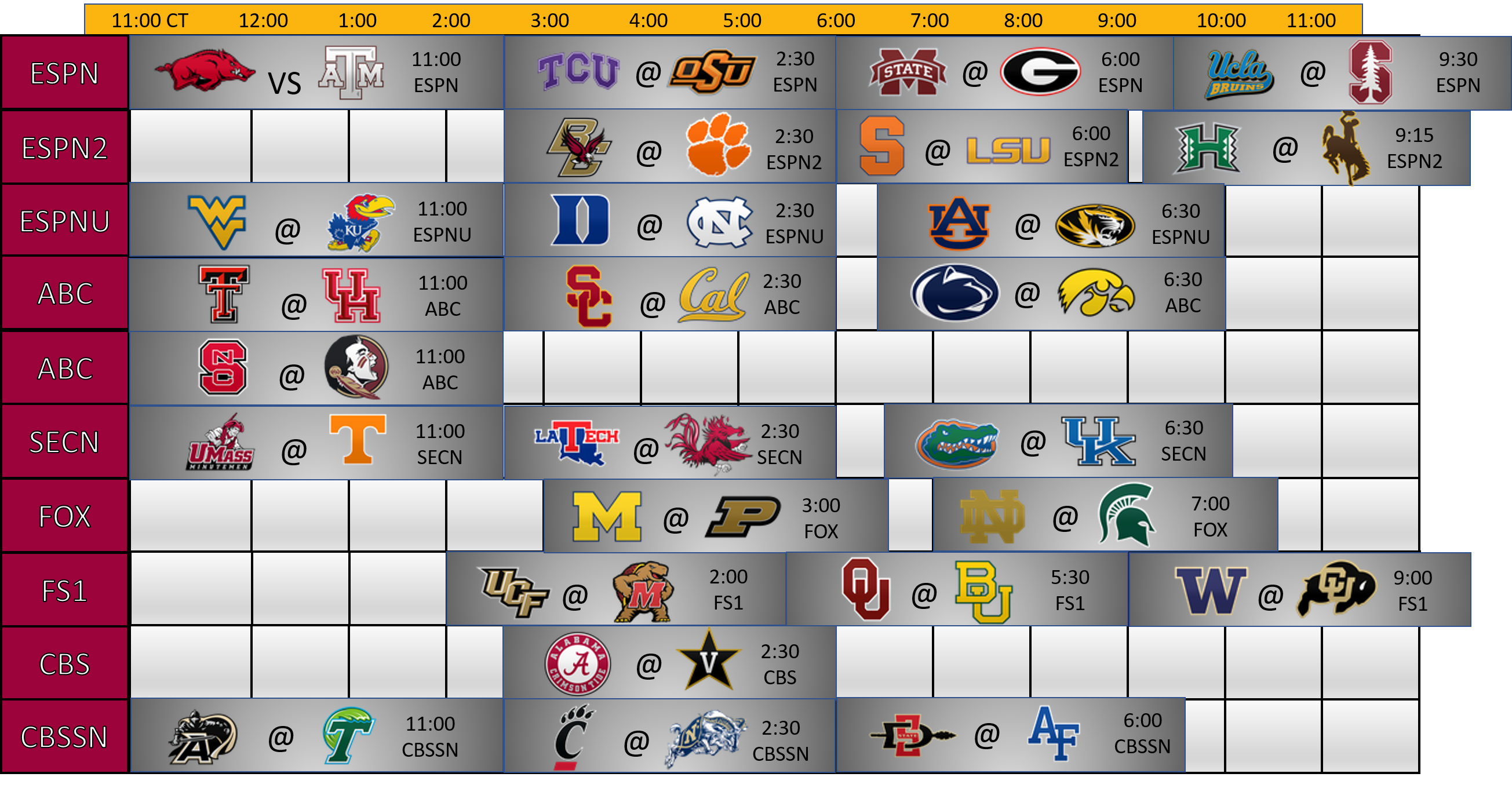 Football Schedule Student Union