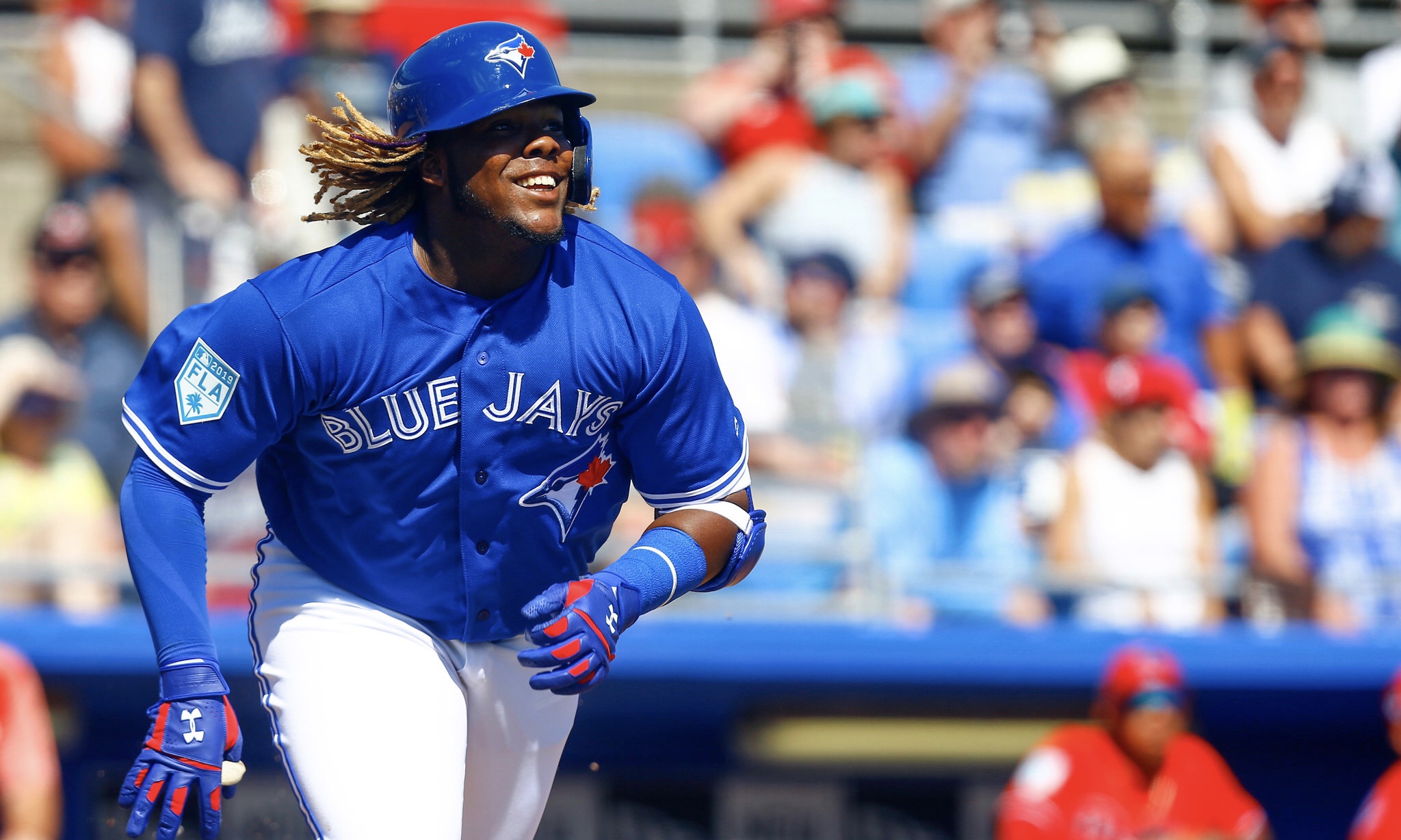 Photo of Blue Jays' outfielder Vladimir Guerrero Jr. exiting the batter’s box